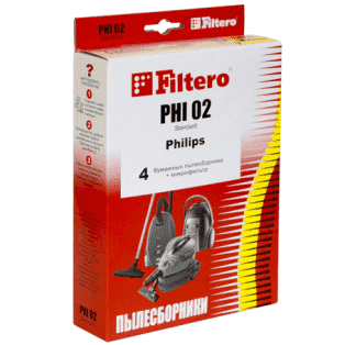 Мешки-пылесборники Набор Filtero PHI 02 (4+ф) Standard, пылесборники для пылесоса от интернет магазина Filterro.kz